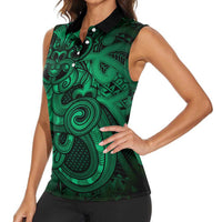 Aotearoa Maori Hei Tiki Women Sleeveless Polo Shirt Kakariki Kowhaiwhai Puhoro Motif LT9 - Polynesian Pride