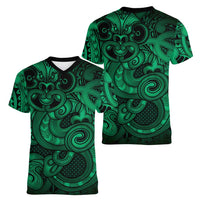 Aotearoa Maori Hei Tiki Women V-Neck T-Shirt Kakariki Kowhaiwhai Puhoro Motif LT9 - Polynesian Pride