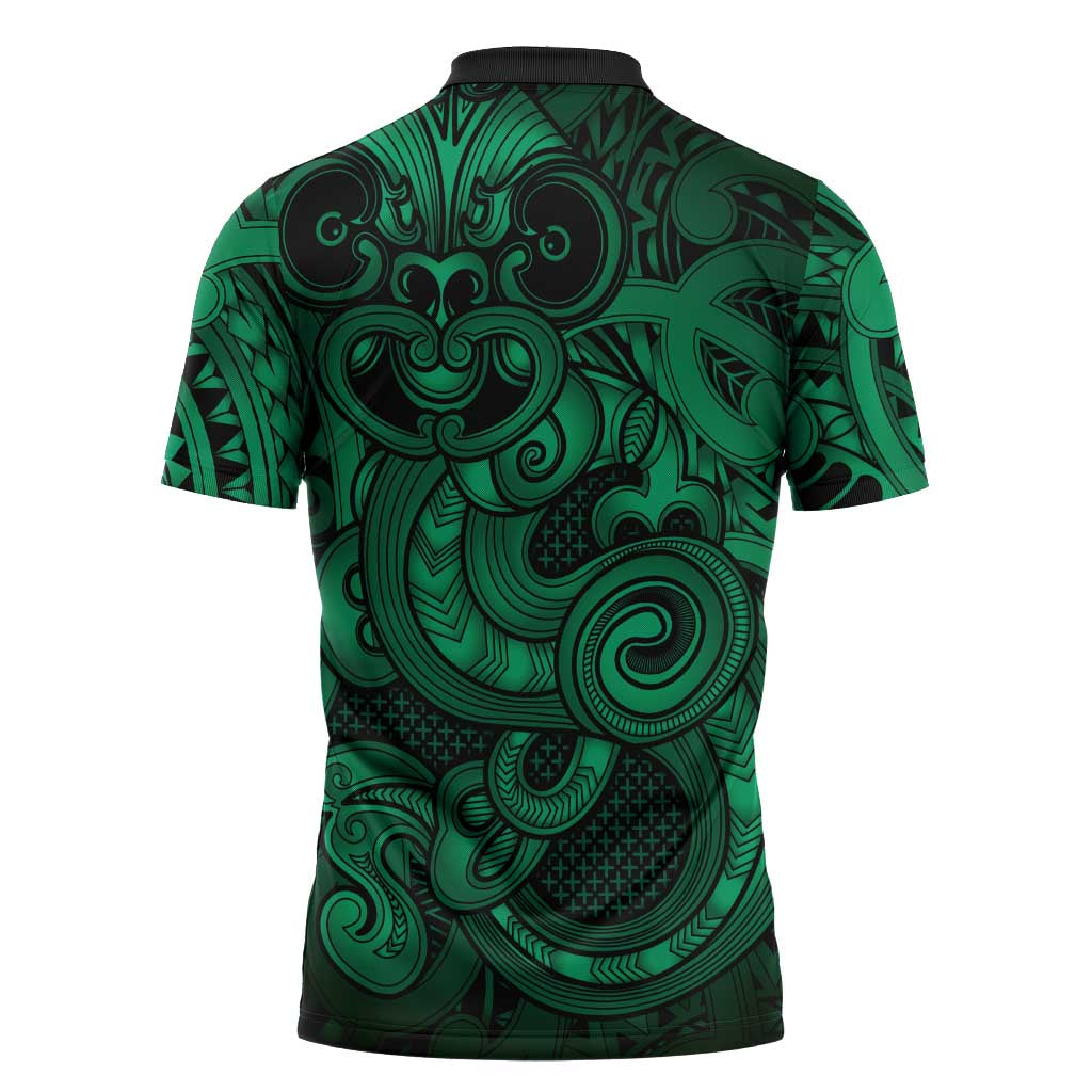 Aotearoa Maori Hei Tiki Zipper Polo Shirt Kakariki Kowhaiwhai Puhoro Motif LT9 - Polynesian Pride