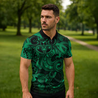 Aotearoa Maori Hei Tiki Zipper Polo Shirt Kakariki Kowhaiwhai Puhoro Motif LT9 - Polynesian Pride