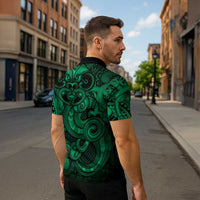 Aotearoa Maori Hei Tiki Zipper Polo Shirt Kakariki Kowhaiwhai Puhoro Motif LT9 - Polynesian Pride