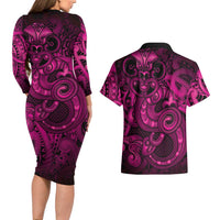 Aotearoa Maori Hei Tiki Couples Matching Long Sleeve Bodycon Dress and Hawaiian Shirt Mawhero Kowhaiwhai Puhoro Motif LT9 - Polynesian Pride