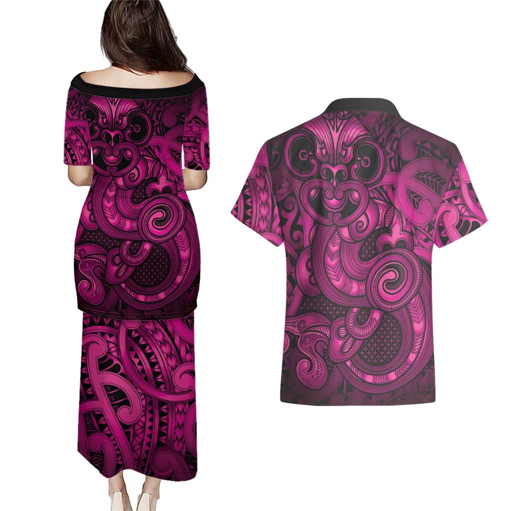 Aotearoa Maori Hei Tiki Couples Matching Puletasi and Hawaiian Shirt Mawhero Kowhaiwhai Puhoro Motif LT9 - Polynesian Pride