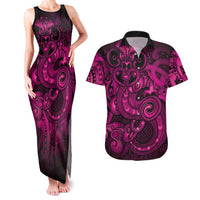 Aotearoa Maori Hei Tiki Couples Matching Tank Maxi Dress and Hawaiian Shirt Mawhero Kowhaiwhai Puhoro Motif LT9 Pink - Polynesian Pride