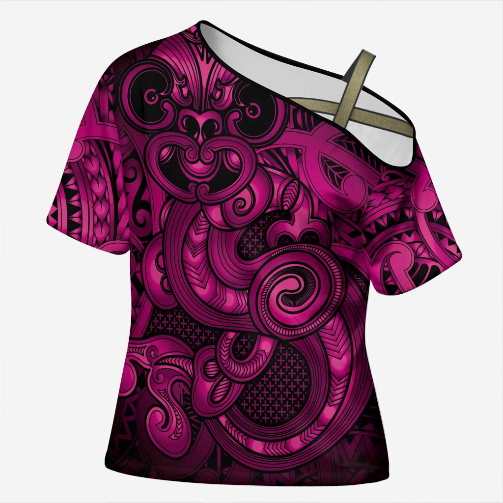 Aotearoa Maori Hei Tiki Cross Shoulder Shirt Mawhero Kowhaiwhai Puhoro Motif