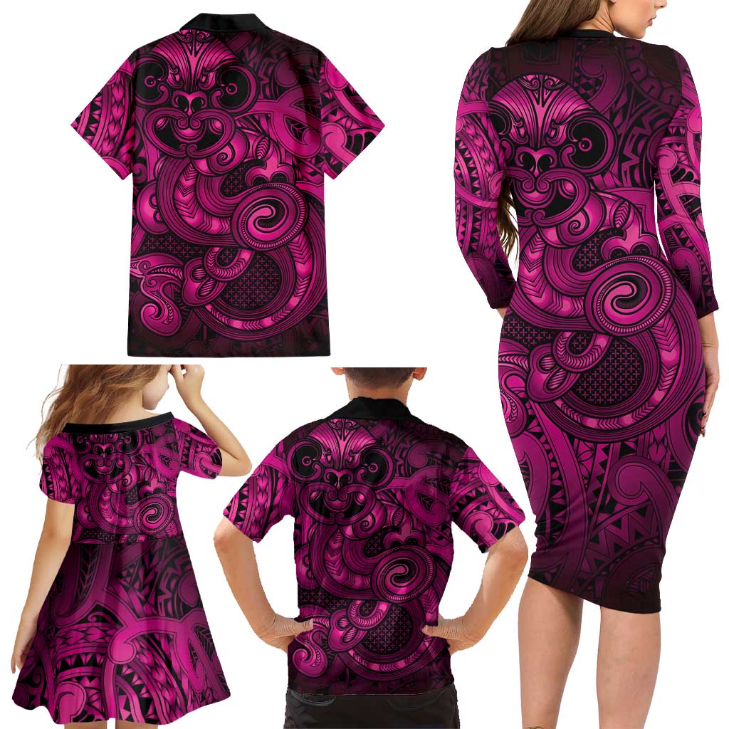 Aotearoa Maori Hei Tiki Family Matching Long Sleeve Bodycon Dress and Hawaiian Shirt Mawhero Kowhaiwhai Puhoro Motif LT9 - Polynesian Pride