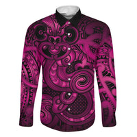 Aotearoa Maori Hei Tiki Family Matching Long Sleeve Bodycon Dress and Hawaiian Shirt Mawhero Kowhaiwhai Puhoro Motif LT9 Dad's Shirt - Long Sleeve Pink - Polynesian Pride