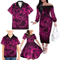 Aotearoa Maori Hei Tiki Family Matching Off The Shoulder Long Sleeve Dress and Hawaiian Shirt Mawhero Kowhaiwhai Puhoro Motif LT9 - Polynesian Pride