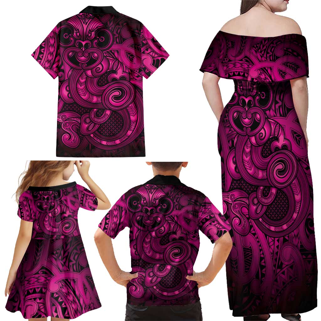 Aotearoa Maori Hei Tiki Family Matching Off Shoulder Maxi Dress and Hawaiian Shirt Mawhero Kowhaiwhai Puhoro Motif LT9 - Polynesian Pride