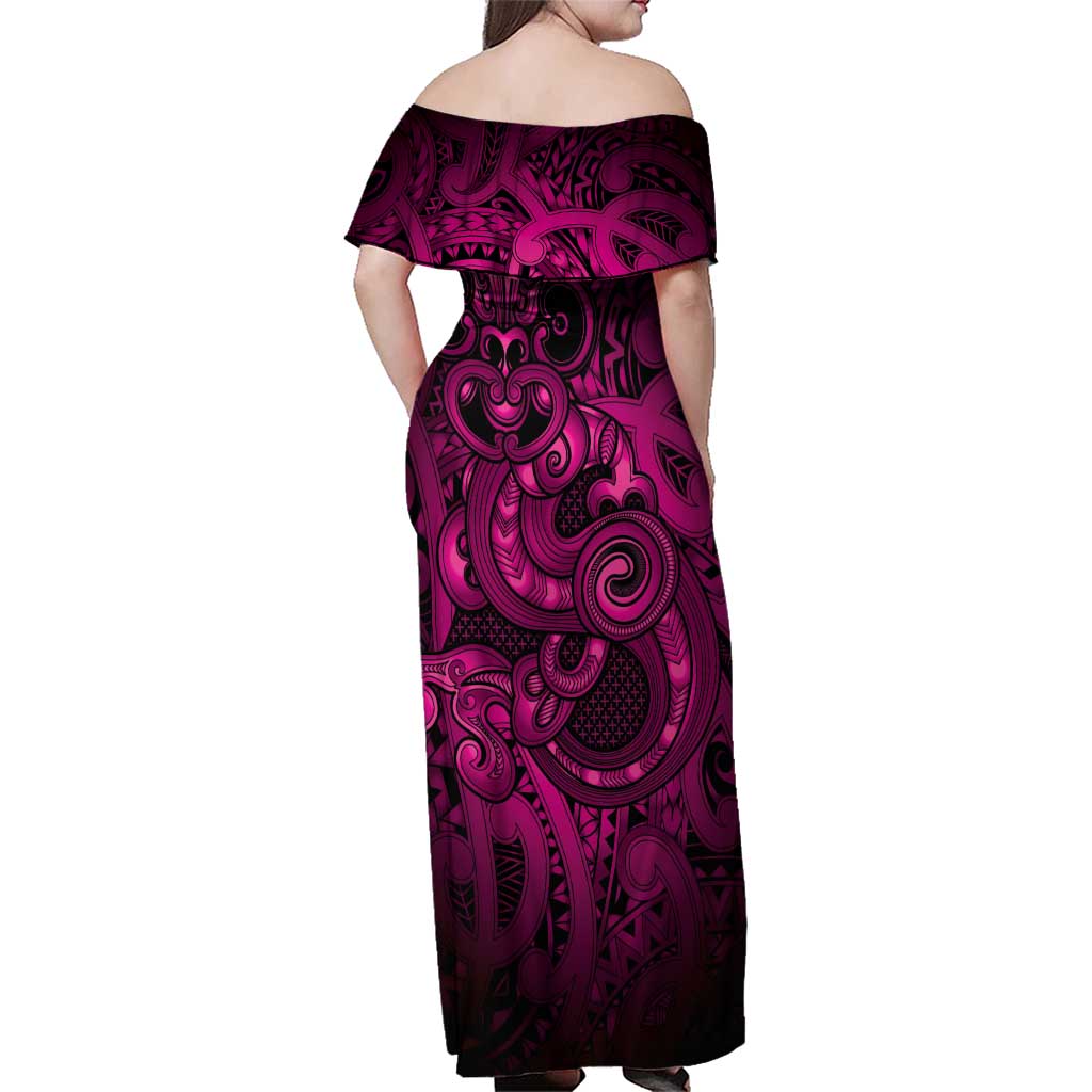 Aotearoa Maori Hei Tiki Family Matching Off Shoulder Maxi Dress and Hawaiian Shirt Mawhero Kowhaiwhai Puhoro Motif LT9 - Polynesian Pride