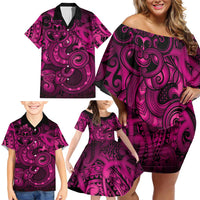 Aotearoa Maori Hei Tiki Family Matching Off Shoulder Short Dress and Hawaiian Shirt Mawhero Kowhaiwhai Puhoro Motif LT9 - Polynesian Pride