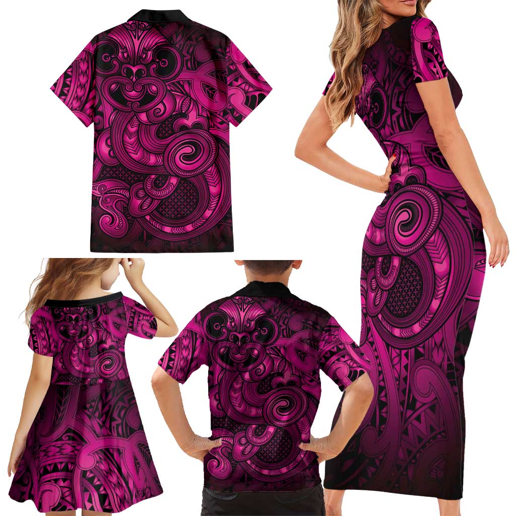 Aotearoa Maori Hei Tiki Family Matching Short Sleeve Bodycon Dress and Hawaiian Shirt Mawhero Kowhaiwhai Puhoro Motif LT9 - Polynesian Pride