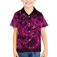 Aotearoa Maori Hei Tiki Family Matching Short Sleeve Bodycon Dress and Hawaiian Shirt Mawhero Kowhaiwhai Puhoro Motif LT9 Son's Shirt Pink - Polynesian Pride