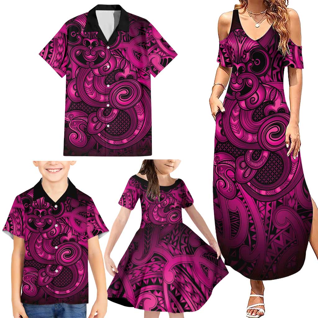 Aotearoa Maori Hei Tiki Family Matching Summer Maxi Dress and Hawaiian Shirt Mawhero Kowhaiwhai Puhoro Motif