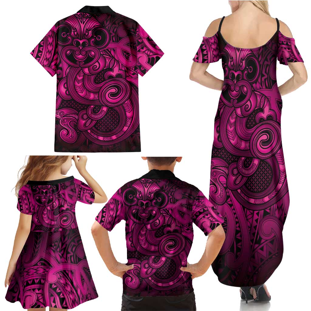 Aotearoa Maori Hei Tiki Family Matching Summer Maxi Dress and Hawaiian Shirt Mawhero Kowhaiwhai Puhoro Motif LT9 - Polynesian Pride