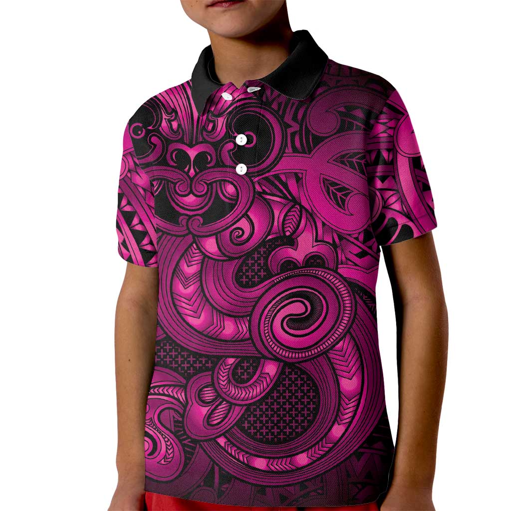 Aotearoa Maori Hei Tiki Kid Polo Shirt Mawhero Kowhaiwhai Puhoro Motif LT9 Kid Pink - Polynesian Pride