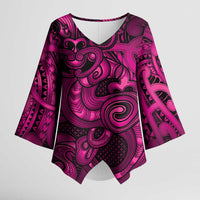 Aotearoa Maori Hei Tiki Kimono Sleeve Blouse Mawhero Kowhaiwhai Puhoro Motif