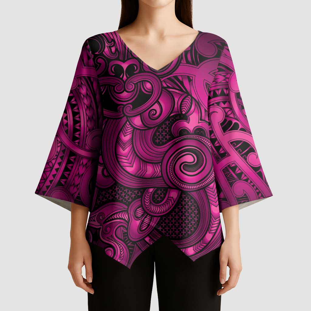Aotearoa Maori Hei Tiki Kimono Sleeve Blouse Mawhero Kowhaiwhai Puhoro Motif