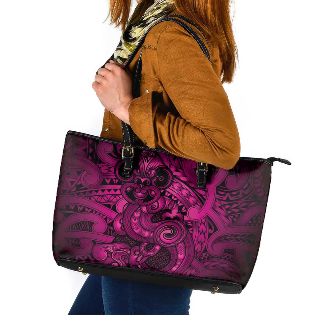 Aotearoa Maori Hei Tiki Leather Tote Bag Mawhero Kowhaiwhai Puhoro Motif