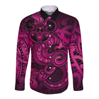 Aotearoa Maori Hei Tiki Long Sleeve Button Shirt Mawhero Kowhaiwhai Puhoro Motif
