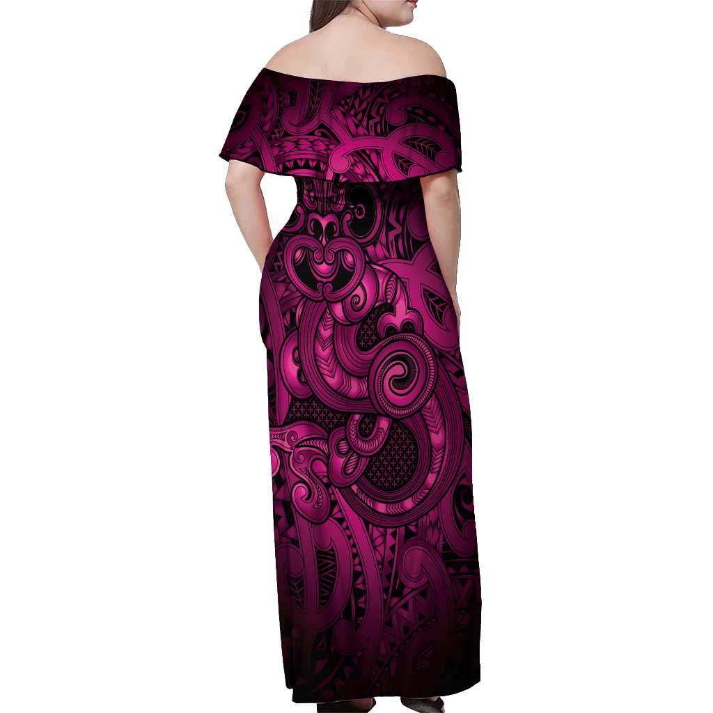 Aotearoa Maori Hei Tiki Off Shoulder Maxi Dress Mawhero Kowhaiwhai Puhoro Motif
