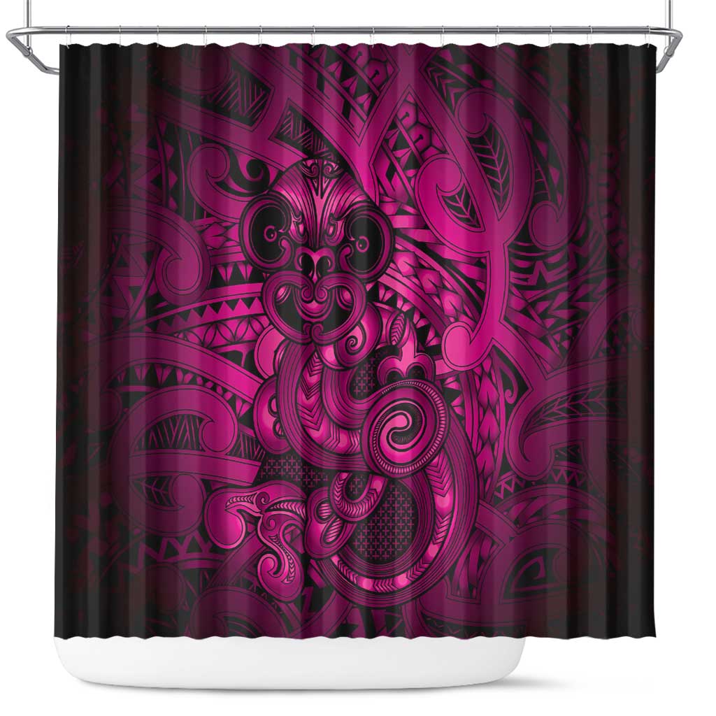 Aotearoa Maori Hei Tiki Shower Curtain Mawhero Kowhaiwhai Puhoro Motif LT9 Pink - Polynesian Pride
