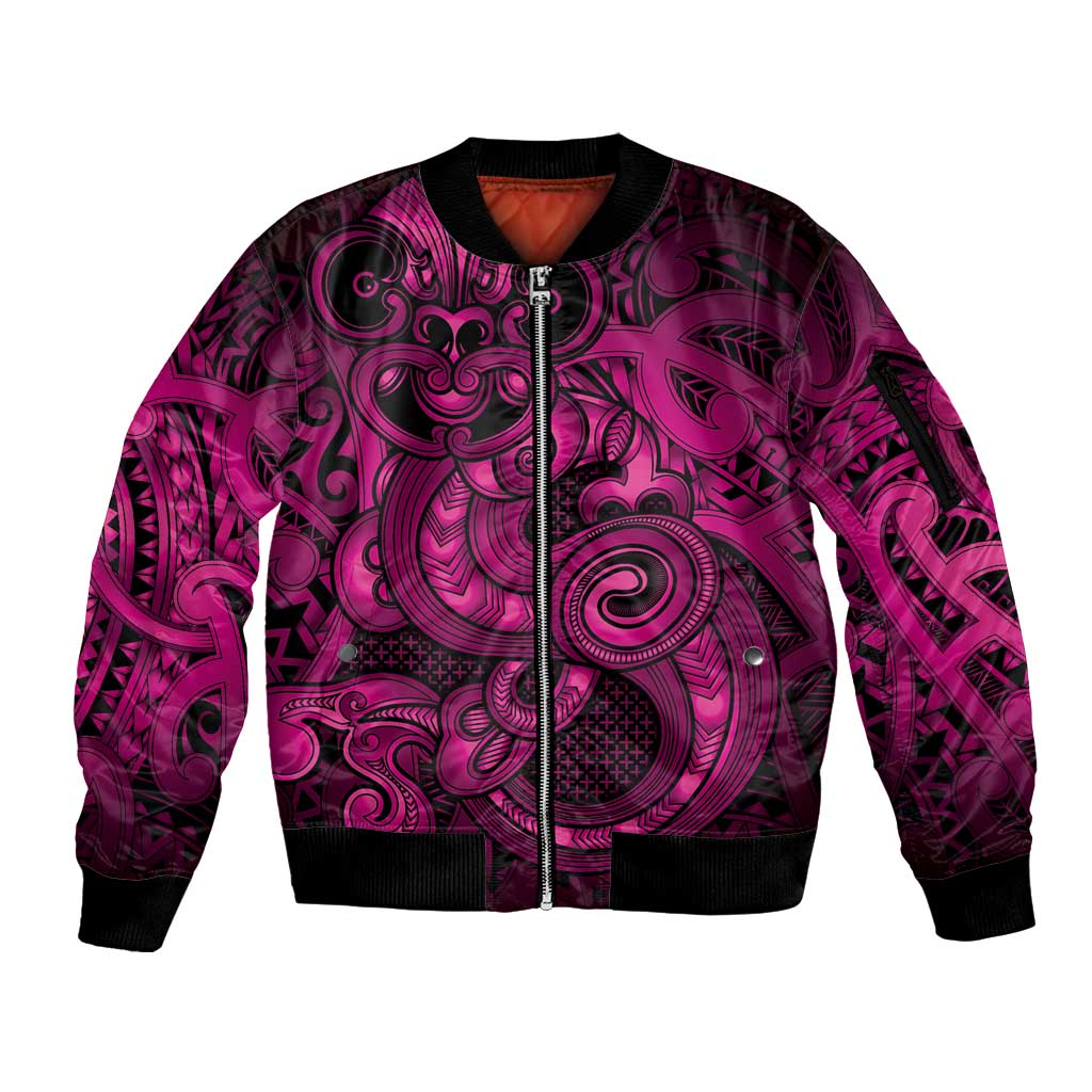 Aotearoa Maori Hei Tiki Sleeve Zip Bomber Jacket Mawhero Kowhaiwhai Puhoro Motif