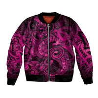 Aotearoa Maori Hei Tiki Sleeve Zip Bomber Jacket Mawhero Kowhaiwhai Puhoro Motif