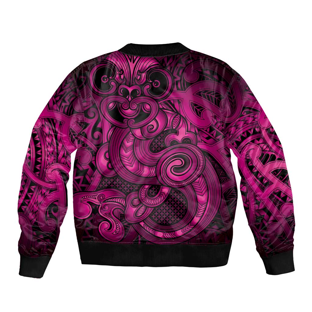 Aotearoa Maori Hei Tiki Sleeve Zip Bomber Jacket Mawhero Kowhaiwhai Puhoro Motif
