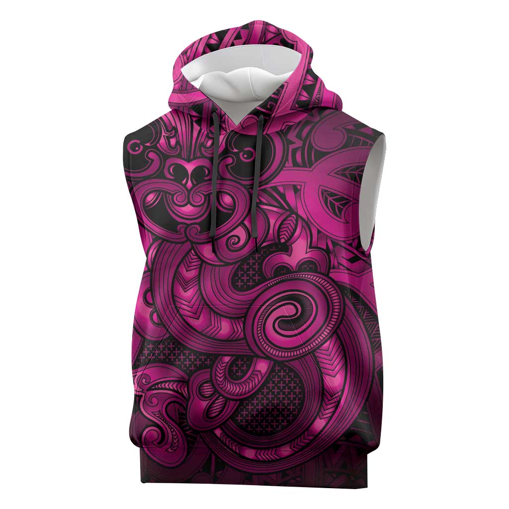 Aotearoa Maori Hei Tiki Sleeveless Hoodie Mawhero Kowhaiwhai Puhoro Motif LT9 Pink - Polynesian Pride