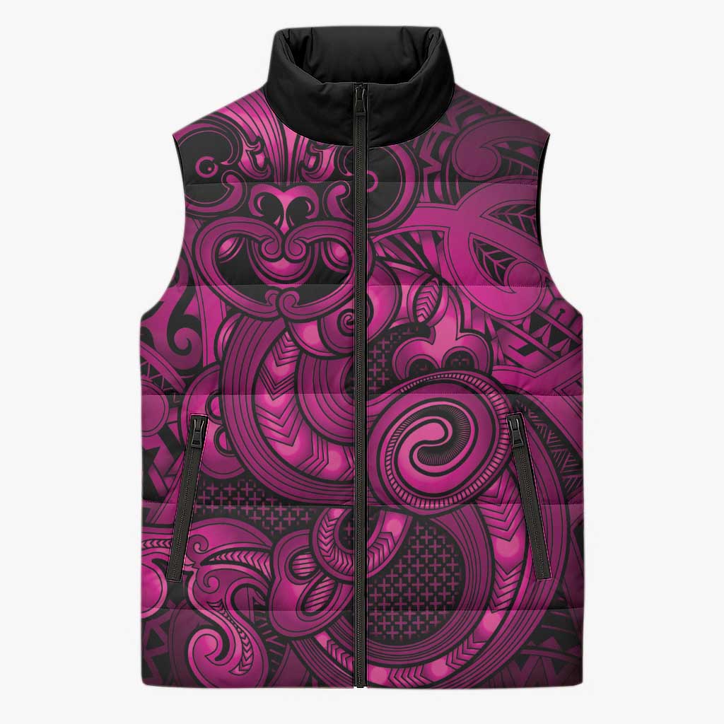 Aotearoa Maori Hei Tiki Sleeveless Puffer Jacket Mawhero Kowhaiwhai Puhoro Motif LT9 Unisex Pink - Polynesian Pride
