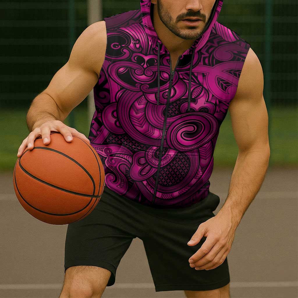 Aotearoa Maori Hei Tiki Sleeveless Zip Hoodie Mawhero Kowhaiwhai Puhoro Motif LT9 - Polynesian Pride