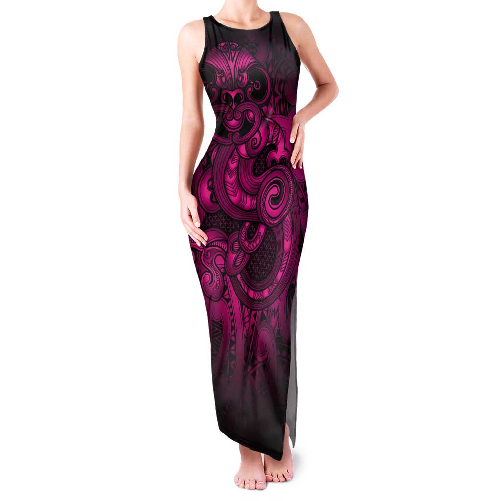 Aotearoa Maori Hei Tiki Tank Maxi Dress Mawhero Kowhaiwhai Puhoro Motif LT9 Women Pink - Polynesian Pride