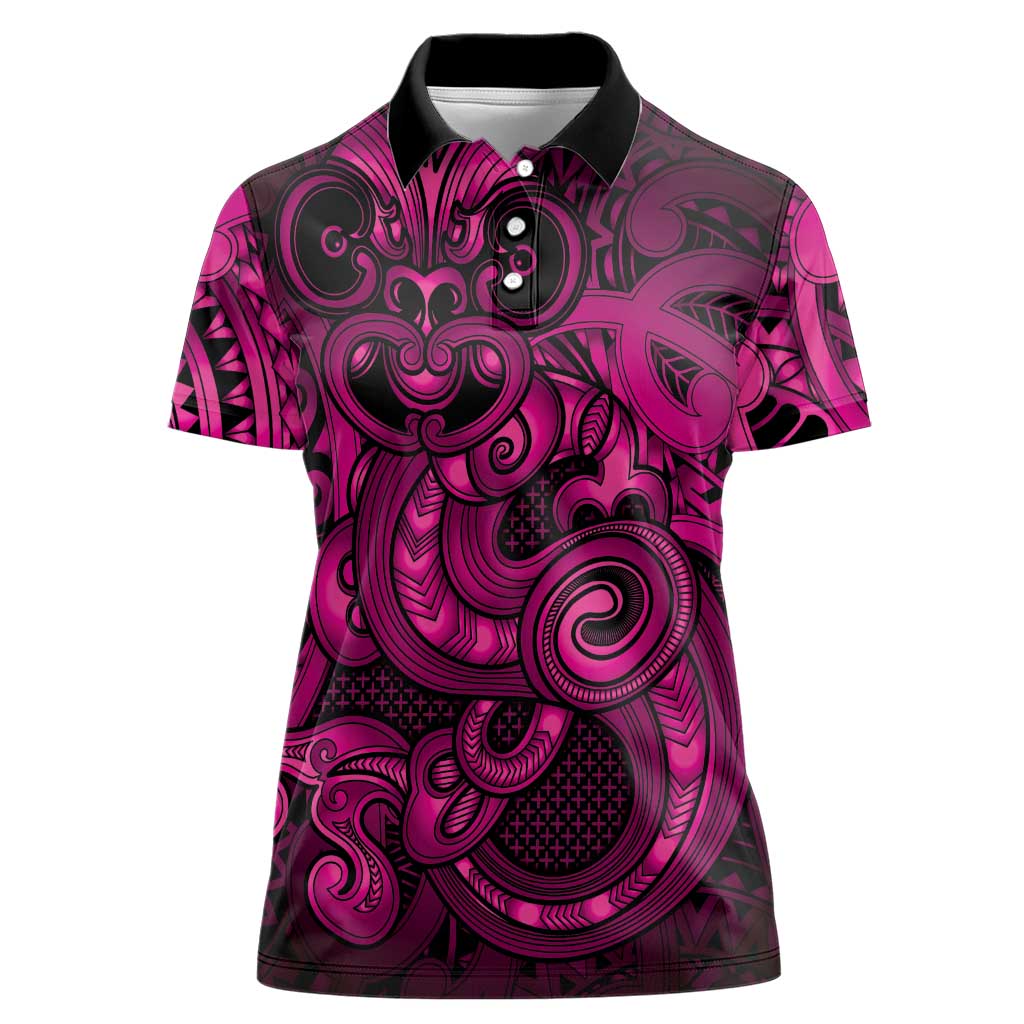 Aotearoa Maori Hei Tiki Women Polo Shirt Mawhero Kowhaiwhai Puhoro Motif LT9 Female Pink - Polynesian Pride