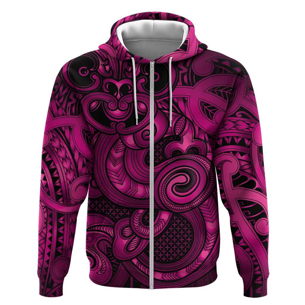 Aotearoa Maori Hei Tiki Zip Hoodie Mawhero Kowhaiwhai Puhoro Motif