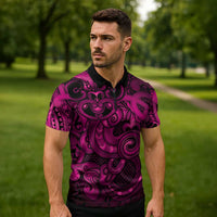 Aotearoa Maori Hei Tiki Zipper Polo Shirt Mawhero Kowhaiwhai Puhoro Motif LT9 - Polynesian Pride