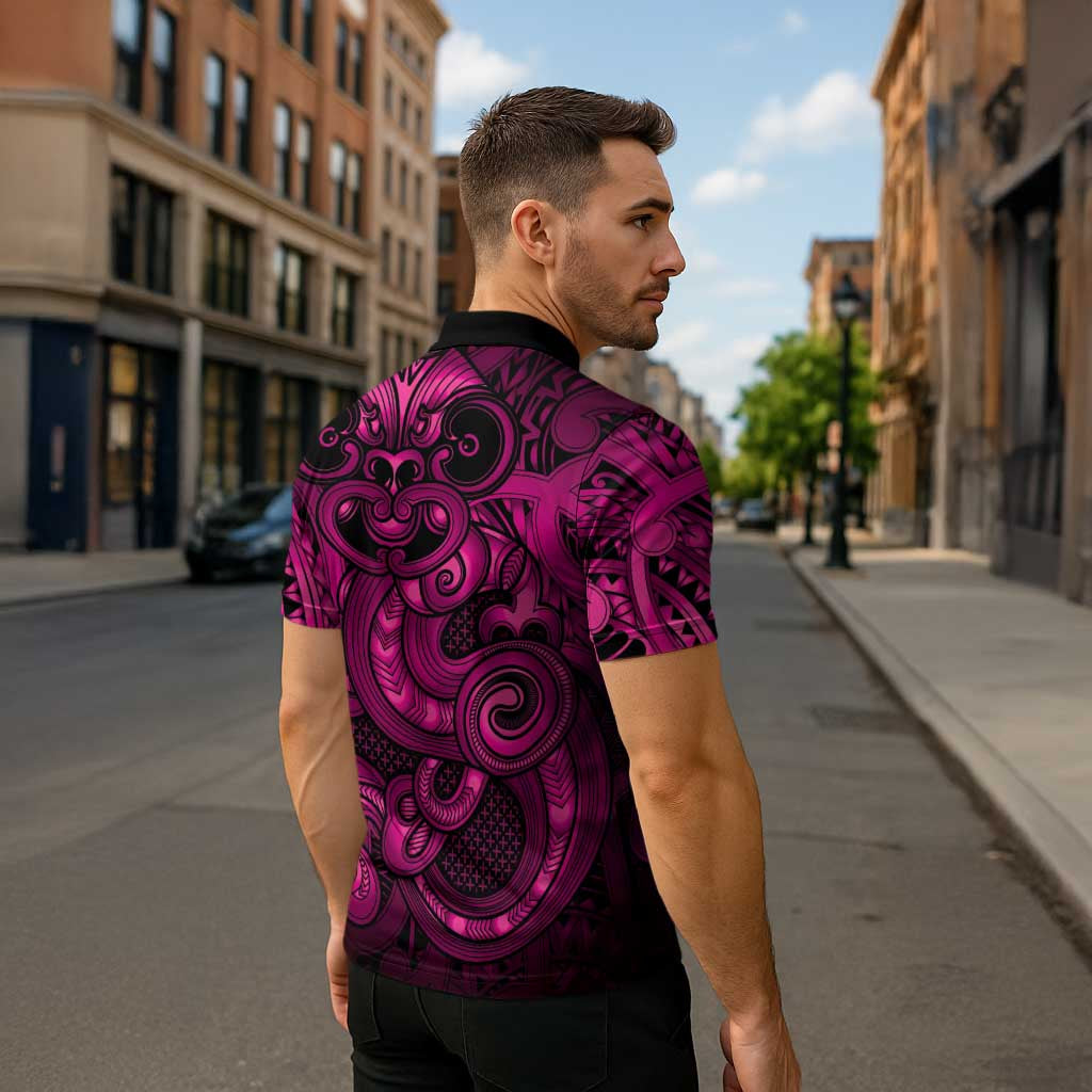 Aotearoa Maori Hei Tiki Zipper Polo Shirt Mawhero Kowhaiwhai Puhoro Motif LT9 - Polynesian Pride