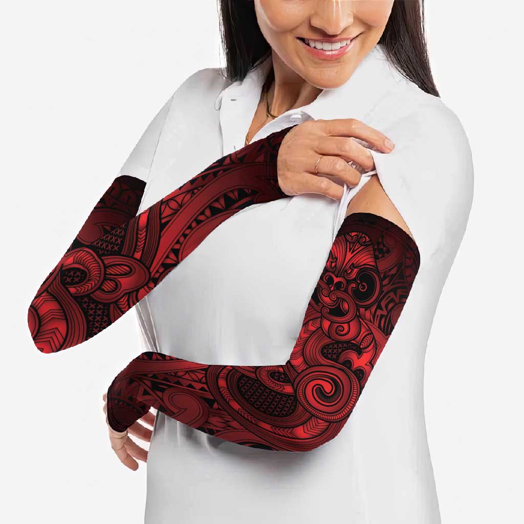 Aotearoa Maori Hei Tiki Arm Sleeves Whero Kowhaiwhai Puhoro Motif LT9 - Polynesian Pride