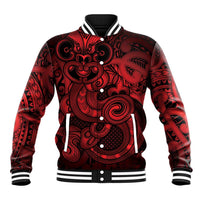 Aotearoa Maori Hei Tiki Baseball Jacket Whero Kowhaiwhai Puhoro Motif