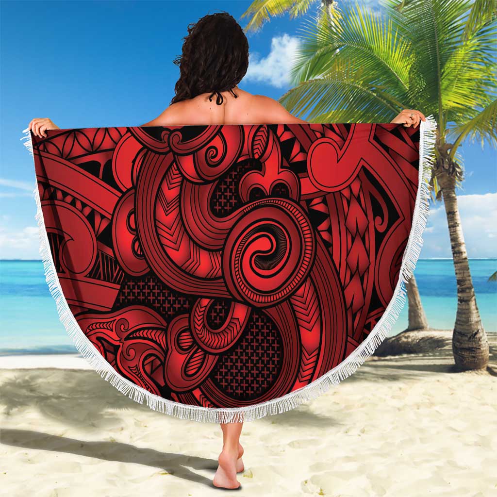 Aotearoa Maori Hei Tiki Beach Blanket Whero Kowhaiwhai Puhoro Motif