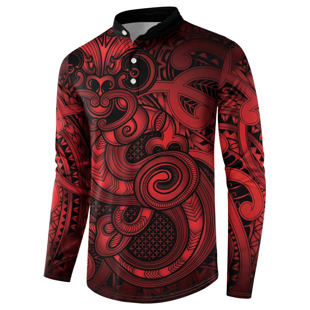 Aotearoa Maori Hei Tiki Button Sweatshirt Whero Kowhaiwhai Puhoro Motif