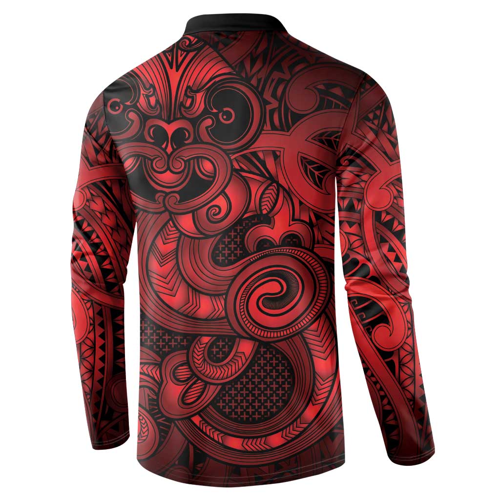 Aotearoa Maori Hei Tiki Button Sweatshirt Whero Kowhaiwhai Puhoro Motif