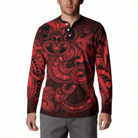 Aotearoa Maori Hei Tiki Button Sweatshirt Whero Kowhaiwhai Puhoro Motif