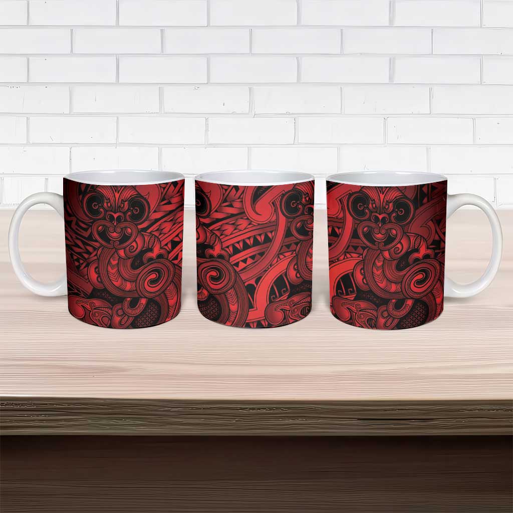 Aotearoa Maori Hei Tiki Ceramic Mug Whero Kowhaiwhai Puhoro Motif