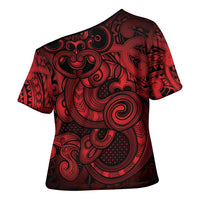Aotearoa Maori Hei Tiki Cross Shoulder Shirt Whero Kowhaiwhai Puhoro Motif