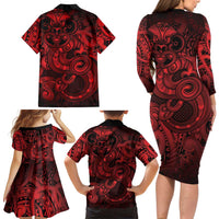 Aotearoa Maori Hei Tiki Family Matching Long Sleeve Bodycon Dress and Hawaiian Shirt Whero Kowhaiwhai Puhoro Motif LT9 - Polynesian Pride