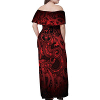 Aotearoa Maori Hei Tiki Family Matching Off Shoulder Maxi Dress and Hawaiian Shirt Whero Kowhaiwhai Puhoro Motif LT9 - Polynesian Pride