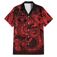 Aotearoa Maori Hei Tiki Family Matching Puletasi and Hawaiian Shirt Whero Kowhaiwhai Puhoro Motif LT9 Dad's Shirt - Short Sleeve Red - Polynesian Pride