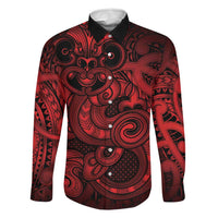 Aotearoa Maori Hei Tiki Family Matching Tank Maxi Dress and Hawaiian Shirt Whero Kowhaiwhai Puhoro Motif LT9 Dad's Shirt - Long Sleeve Red - Polynesian Pride