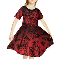 Aotearoa Maori Hei Tiki Kid Short Sleeve Dress Whero Kowhaiwhai Puhoro Motif LT9 - Polynesian Pride